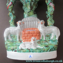 Load image into Gallery viewer, Antique Victorian Flatback Staffordshire Pottery Spill Vase. Three Sheep at a Well 
