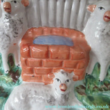 Load image into Gallery viewer, Antique Victorian Flatback Staffordshire Pottery Spill Vase. Three Sheep at a Well 
