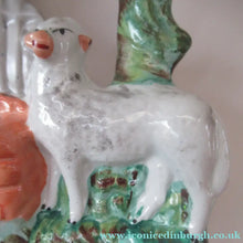 Load image into Gallery viewer, Antique Victorian Flatback Staffordshire Pottery Spill Vase. Three Sheep at a Well 
