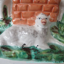 Load image into Gallery viewer, Antique Victorian Flatback Staffordshire Pottery Spill Vase. Three Sheep at a Well 
