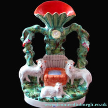 Load image into Gallery viewer, Antique Victorian Flatback Staffordshire Pottery Spill Vase. Three Sheep at a Well 
