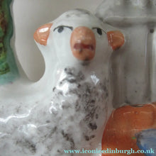 Load image into Gallery viewer, Antique Victorian Flatback Staffordshire Pottery Spill Vase. Three Sheep at a Well 
