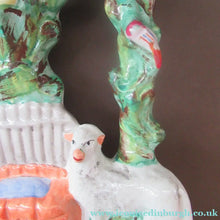 Load image into Gallery viewer, Antique Victorian Flatback Staffordshire Pottery Spill Vase. Three Sheep at a Well 
