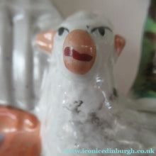 Load image into Gallery viewer, Antique Victorian Flatback Staffordshire Pottery Spill Vase. Three Sheep at a Well 

