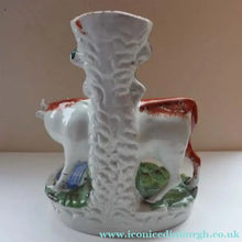Load image into Gallery viewer, Large Staffordshire Spill Vase / Antique Figurine of a Cow Suckling her Calf by the Side of a River
