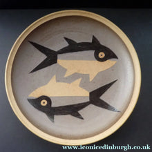 Load image into Gallery viewer, Vintage British Art Pottery Charger by Susan Brittleton. Abstract Fishes
