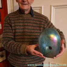 Load image into Gallery viewer, LARGE: Stunning SIGNED 1983 John Ditchfield Blue Iridescent Glass Vase with Lily-pads &amp; Whiplash Trails. 9 Inches
