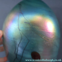 Load image into Gallery viewer, LARGE: Stunning SIGNED 1983 John Ditchfield Blue Iridescent Glass Vase with Lily-pads &amp; Whiplash Trails. 9 Inches
