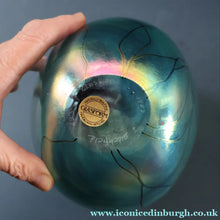 Load image into Gallery viewer, LARGE: Stunning SIGNED 1983 John Ditchfield Blue Iridescent Glass Vase with Lily-pads &amp; Whiplash Trails. 9 Inches
