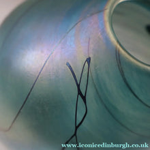 Load image into Gallery viewer, LARGE: Stunning SIGNED 1983 John Ditchfield Blue Iridescent Glass Vase with Lily-pads &amp; Whiplash Trails. 9 Inches
