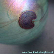 Load image into Gallery viewer, LARGE: Stunning SIGNED 1983 John Ditchfield Blue Iridescent Glass Vase with Lily-pads &amp; Whiplash Trails. 9 Inches
