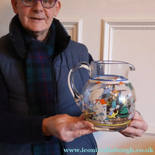 Load image into Gallery viewer, Large &amp; UNIQUE 1950s Portuguese Hand-Painted Large Glass Jug - with Comical Design Featuring People of Lisbon
