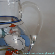 Load image into Gallery viewer, Large &amp; UNIQUE 1950s Portuguese Hand-Painted Large Glass Jug - with Comical Design Featuring People of Lisbon

