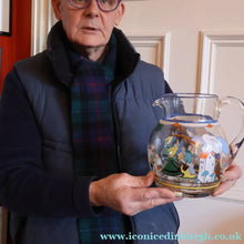 Load image into Gallery viewer, Large &amp; UNIQUE 1950s Portuguese Hand-Painted Large Glass Jug - with Comical Design Featuring People of Lisbon

