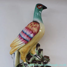 Load image into Gallery viewer, SINGLE LARGE Antique 1870s STAFFORDSHIRE Chimney Ornament of a Fancy Bird Perched on a Mossy Bank
