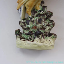 Load image into Gallery viewer, SINGLE LARGE Antique 1870s STAFFORDSHIRE Chimney Ornament of a Fancy Bird Perched on a Mossy Bank
