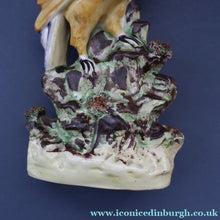 Load image into Gallery viewer, SINGLE LARGE Antique 1870s STAFFORDSHIRE Chimney Ornament of a Fancy Bird Perched on a Mossy Bank

