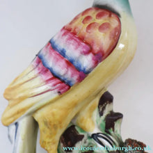 Load image into Gallery viewer, SINGLE LARGE Antique 1870s STAFFORDSHIRE Chimney Ornament of a Fancy Bird Perched on a Mossy Bank
