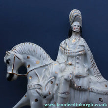 Load image into Gallery viewer, LARGE Antique Victorian STAFFORDSHIRE Figurine. Kilted Scotsman on Horseback. 14 1/2 inches height. Great Display Piece
