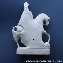 Load image into Gallery viewer, LARGE Antique Victorian STAFFORDSHIRE Figurine. Kilted Scotsman on Horseback. 14 1/2 inches height. Great Display Piece
