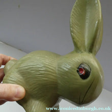 Load image into Gallery viewer, LARGE Vintage 1940s SYLVAC STYLE Olive Green Snub Nose Bunny Rabbit. 7 3/4 inches
