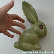 Load image into Gallery viewer, LARGE Vintage 1940s SYLVAC STYLE Olive Green Snub Nose Bunny Rabbit. 7 3/4 inches
