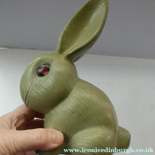 Load image into Gallery viewer, LARGE Vintage 1940s SYLVAC STYLE Olive Green Snub Nose Bunny Rabbit. 7 3/4 inches
