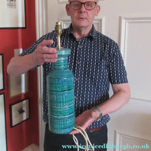 Load image into Gallery viewer, Large Vintage 1960s BITOSSI Table Lamp with More Unusual Sgraffito Striped Pattern
