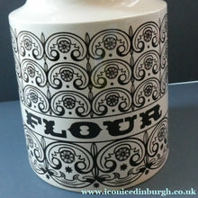 Load image into Gallery viewer, LARGE Vintage 1960s HORNSEA POTTERY Lidded Flour Canister. Stylish C-Scroll Pattern
