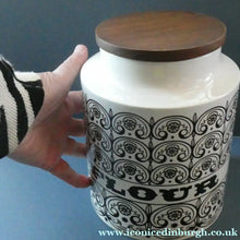 Load image into Gallery viewer, LARGE Vintage 1960s HORNSEA POTTERY Lidded Flour Canister. Stylish C-Scroll Pattern
