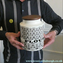 Load image into Gallery viewer, LARGE Vintage 1960s HORNSEA POTTERY Lidded Flour Canister. Stylish C-Scroll Pattern
