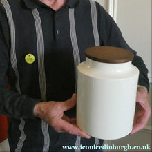 Load image into Gallery viewer, LARGE Vintage 1960s HORNSEA POTTERY Lidded Flour Canister. Stylish C-Scroll Pattern
