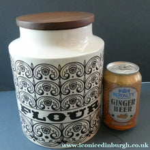 Load image into Gallery viewer, LARGE Vintage 1960s HORNSEA POTTERY Lidded Flour Canister. Stylish C-Scroll Pattern
