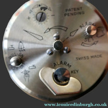 Load image into Gallery viewer, LARGE Vintage 1970s Gold Tone Round 8-Day Desk Clock with Alarm. SWISS MADE by Swiza
