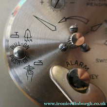 Load image into Gallery viewer, LARGE Vintage 1970s Gold Tone Round 8-Day Desk Clock with Alarm. SWISS MADE by Swiza
