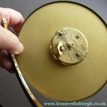 Load image into Gallery viewer, LARGE Vintage 1970s Gold Tone Round 8-Day Desk Clock with Alarm. SWISS MADE by Swiza
