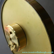 Load image into Gallery viewer, LARGE Vintage 1970s Gold Tone Round 8-Day Desk Clock with Alarm. SWISS MADE by Swiza
