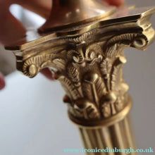Load image into Gallery viewer, LARGE VINTAGE Brass Column Lamp with Stepped Plinth Base &amp; Corinthian Capital. WORKING
