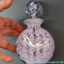 Load image into Gallery viewer, Large Vintage Clear Glass Perfume Bottle with Embedded Lilac Latticino Twists. Unsigned
