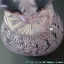 Load image into Gallery viewer, Large Vintage Clear Glass Perfume Bottle with Embedded Lilac Latticino Twists. Unsigned
