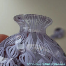 Load image into Gallery viewer, Large Vintage Clear Glass Perfume Bottle with Embedded Lilac Latticino Twists. Unsigned
