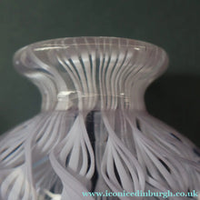 Load image into Gallery viewer, Large Vintage Clear Glass Perfume Bottle with Embedded Lilac Latticino Twists. Unsigned
