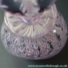 Load image into Gallery viewer, Large Vintage Clear Glass Perfume Bottle with Embedded Lilac Latticino Twists. Unsigned
