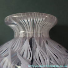 Load image into Gallery viewer, Large Vintage Clear Glass Perfume Bottle with Embedded Lilac Latticino Twists. Unsigned
