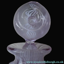 Load image into Gallery viewer, Large Vintage Clear Glass Perfume Bottle with Embedded Lilac Latticino Twists. Unsigned
