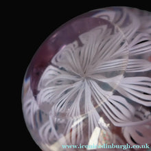 Load image into Gallery viewer, Large Vintage Clear Glass Perfume Bottle with Embedded Lilac Latticino Twists. Unsigned
