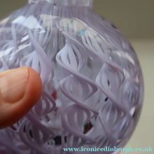 Load image into Gallery viewer, Large Vintage Clear Glass Perfume Bottle with Embedded Lilac Latticino Twists. Unsigned

