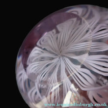 Load image into Gallery viewer, Large Vintage Clear Glass Perfume Bottle with Embedded Lilac Latticino Twists. Unsigned
