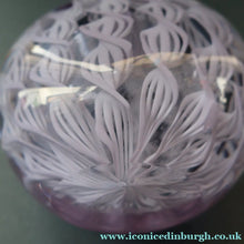 Load image into Gallery viewer, Large Vintage Clear Glass Perfume Bottle with Embedded Lilac Latticino Twists. Unsigned
