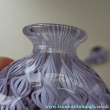 Load image into Gallery viewer, Large Vintage Clear Glass Perfume Bottle with Embedded Lilac Latticino Twists. Unsigned
